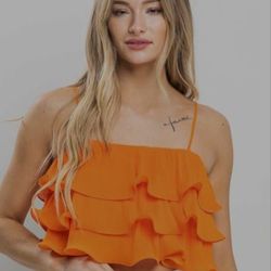 Better BE Orange Ruffled Women's Top