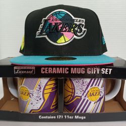 Los Angeles Lakers New Era 59FIFTY Purple Fitted Hat and Ceramic Mug Gift Set Bundle #2