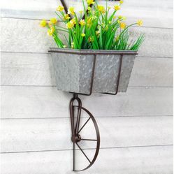Half Bicycle with Galvanize Basket Wall Planter