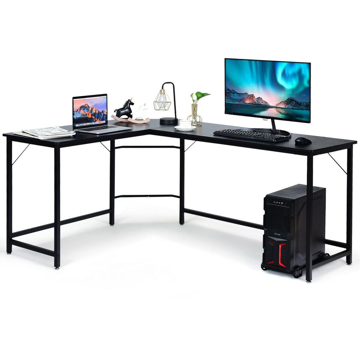 Gymax L Shaped Desk Corner Computer Desk PC Laptop Gaming Table Workstation Black/Natural/Brown