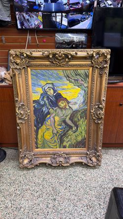 J Pierrot vintage original oil painting framed 24 x 36