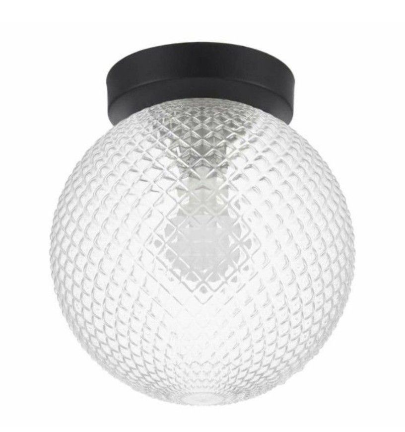 Hampton Bay Walsh 8 in. 1-Light Black Flush Mount with Prismatic Glass Shade