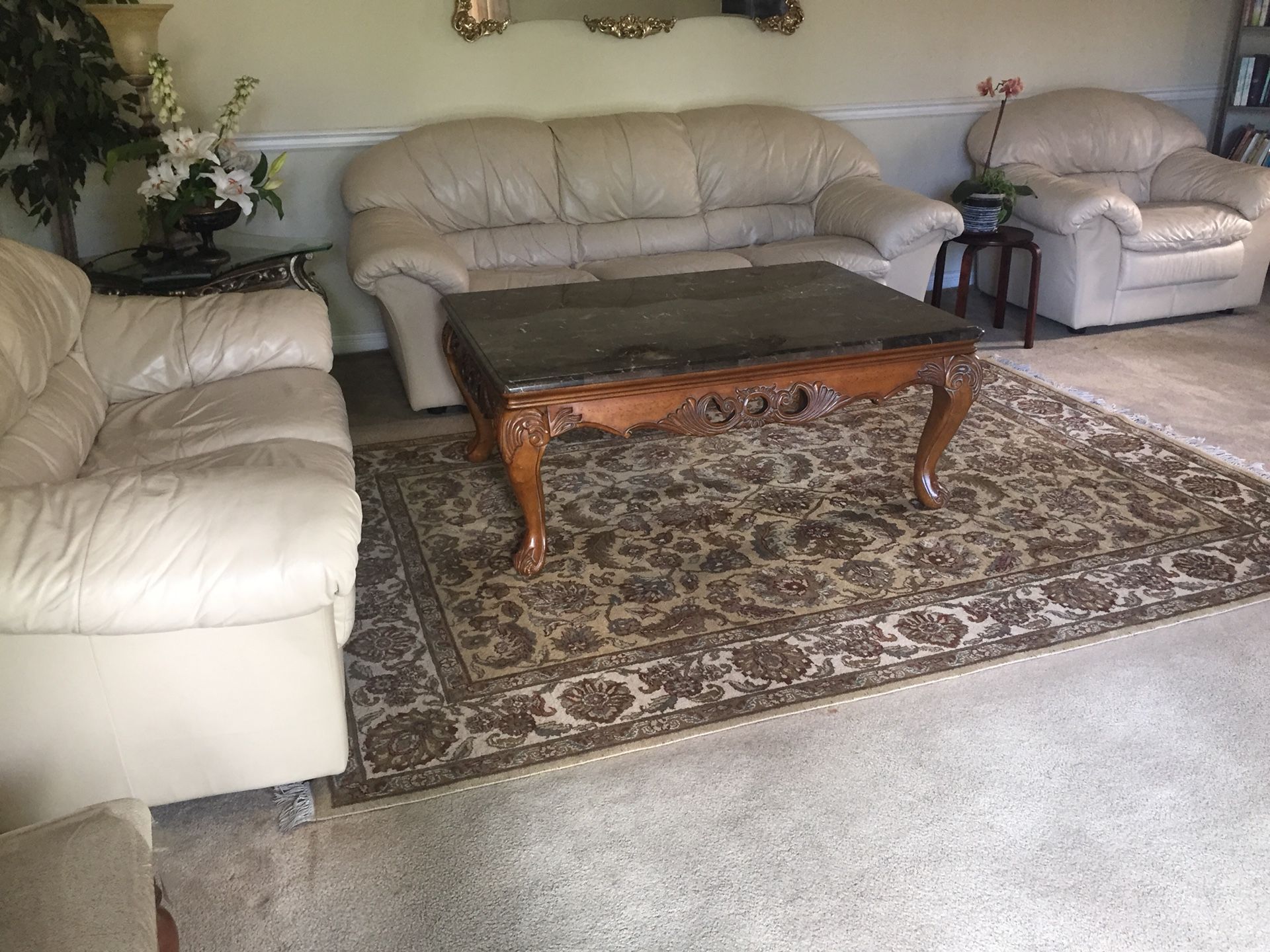 3 piece Real leather half white beautiful couch with coffee table for 450