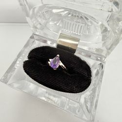 14k Pear Amethyst & Diamond Ring