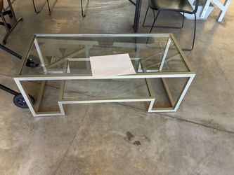 Modern Two-Tier Glass Coffee Table, Gold Frame