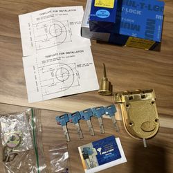 Mul-T-Lock 008G-JPSTD1-05-D Hogh Security Jimmyproof Deadlock + Cylinder Polished Brass 5 keys