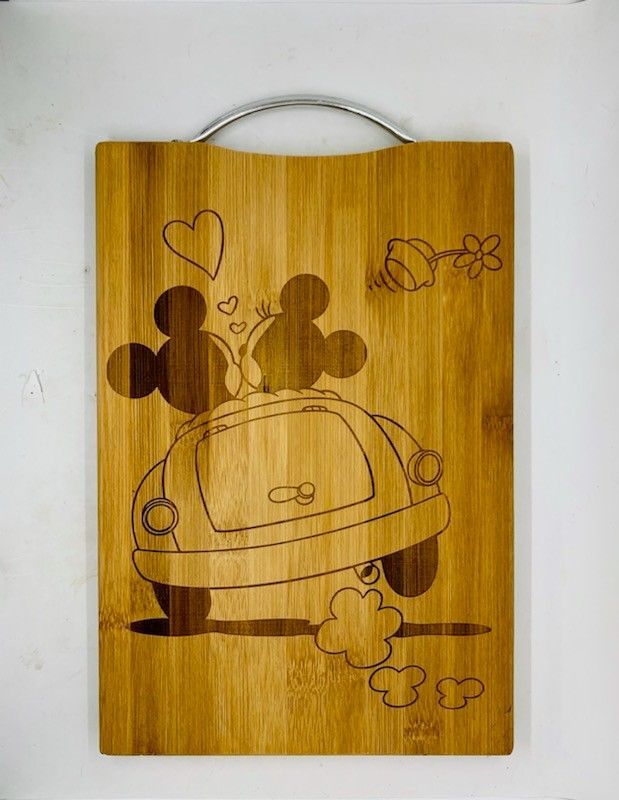Mickey And Minnie Drive Laser Engraved Bamboo  Cutting Board 