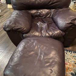 Purple Leather Chair With Ottoman 