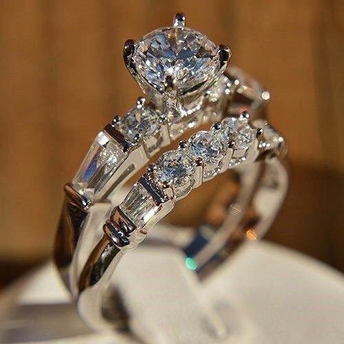 "Engagement/Wedding Bright CZ 925 Silver Plated Ring Set for Women, VIP035
  
