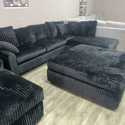 Velvet and Corduroy Black Sectional $645 Without oversized ottoman $895 with oversized ottoman!