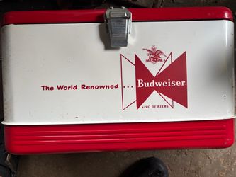 Vintage 22" Budweiser Red and White Metal Cooler