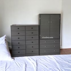 Grey Closet And 12 Drawer Dresser 