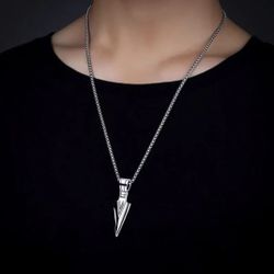 NEW Mens Spear Necklace Arrow Head Pendant Silver Stainless Steel W990