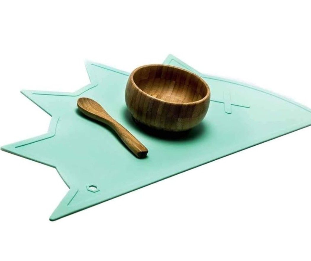 NEW! Hedgehog-Dino Silicone Non-slip Placemat for Baby or Toddler, Mint Green, 8.5x6.5, Roll & Go