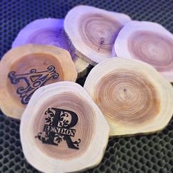 Personalized handmade Cedar wooden costers Pack of 6 