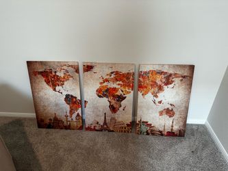 3 piece wall art world map