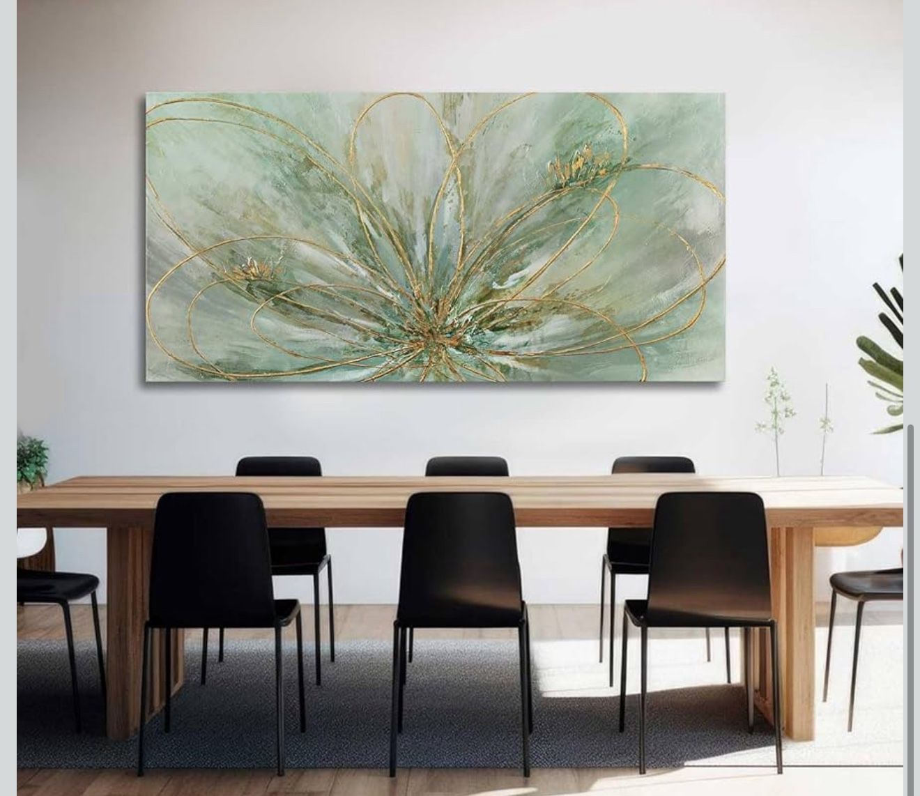 New $160 Retail. Firm $85 YJYart Abstract Wall Art Green and Gold Hand Painted Oil Painting Blossom Botanical Large Picture for Living Room Bedroom Ki
