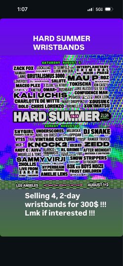 4, 2-day Hard summer wristbands