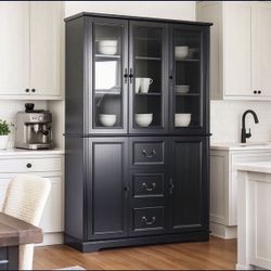 78.8"HX47.2"WX15.1"D Vintage Style Glass Door Bookcase