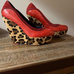 Red Leather/ Leopard Platforms 