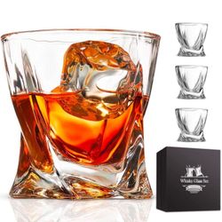 Whiskey Glass Set of 4 with Luxury Box, 10 oz Crystal Old Fashioned Lowball Rocks Glasses, Gift for Men Drinking Scotch Bourbon Cocktail Liquor Vodka 