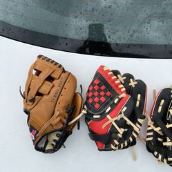 2 Leftie Kids Baseball Gloves 