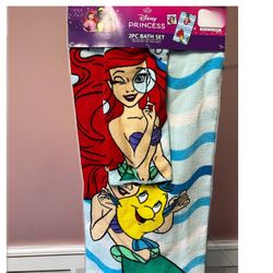 The Little Mermaid Kids Bath Fowl And Wash Cloth Set NWT