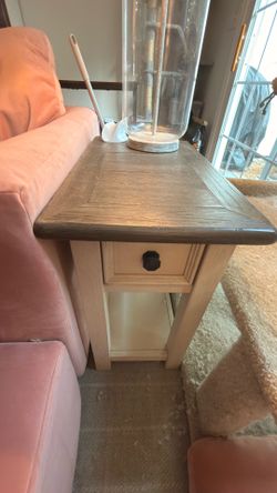 Wood side table with charging outlets and usb charging