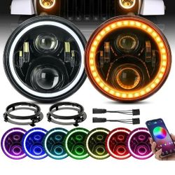 BEEYEO 7 Inch Bluetooth RGB Halo LED Headlights With 9 Inch Mountig Bracket