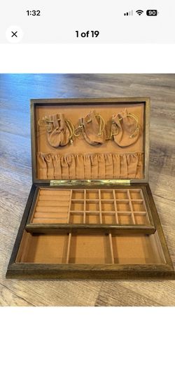 13.5"x10” Solid Wood Velvet Lined VINTAGE Valet Jewelry Box Chest