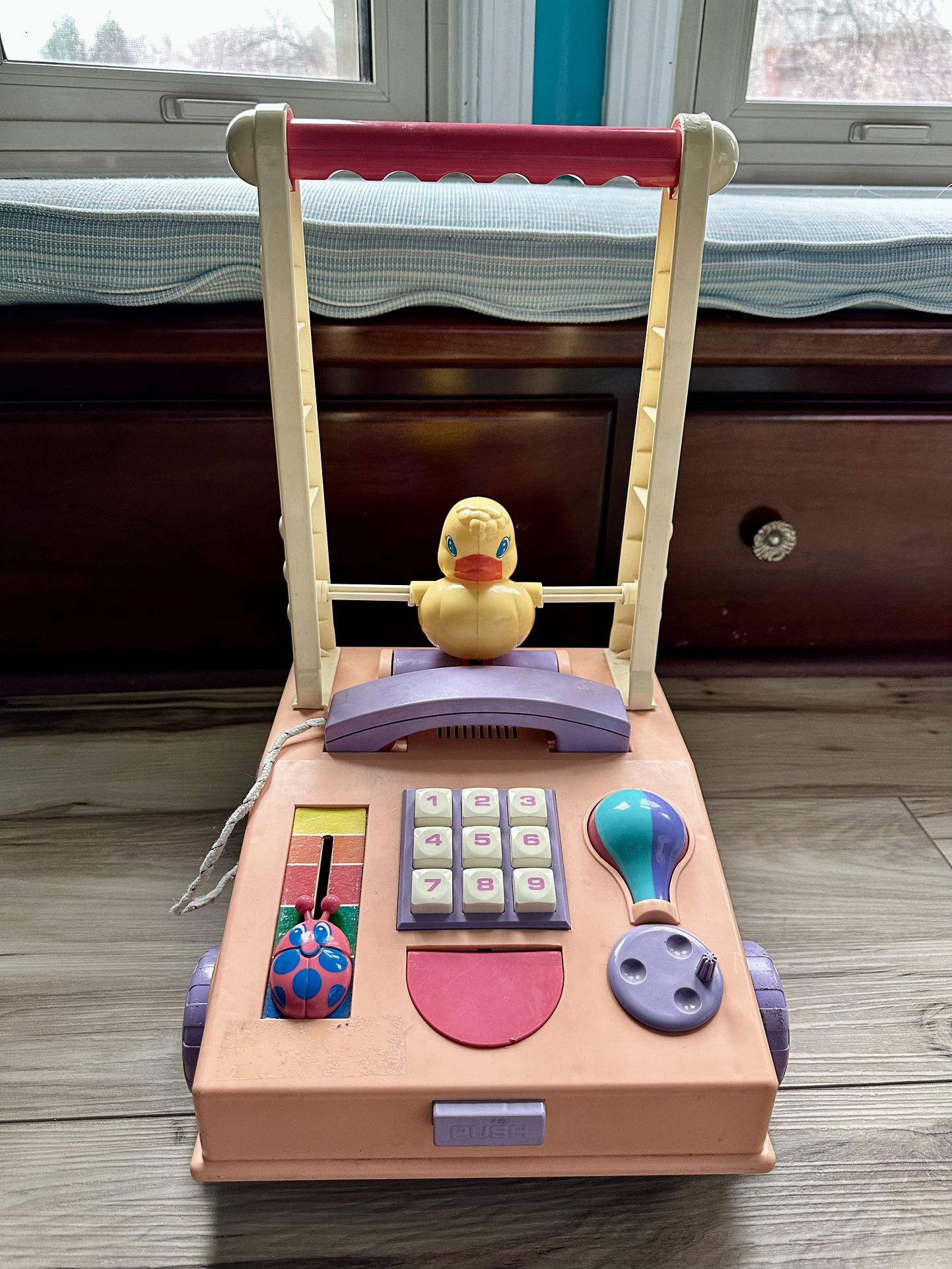 1960/70s TODDLER PUSH WALKER*PINK TOY*DUCKY & PHONE