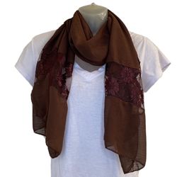 BROWN Rectangle Shawl Hijab Scarf Wrap Table Runner FLORAL LACE Cute religious Light  All season  Breathable  Condition: New with tags Brand: Unbrande