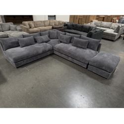 New! Deep Seating Couch, Dark Grey Sectional, Plush Sectional, Sectionals, Sofa, Couch, Sectional Sofa, Corduroy Sectional, Gray Couch, Grey Sofa