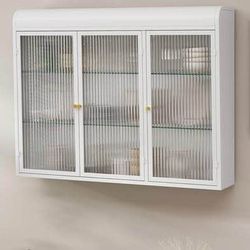 Newly Assembled Fluted Glass Wall Cabinet Medicine Cabinet Bathroom Wall Cabinet Over Toilet Cabinet