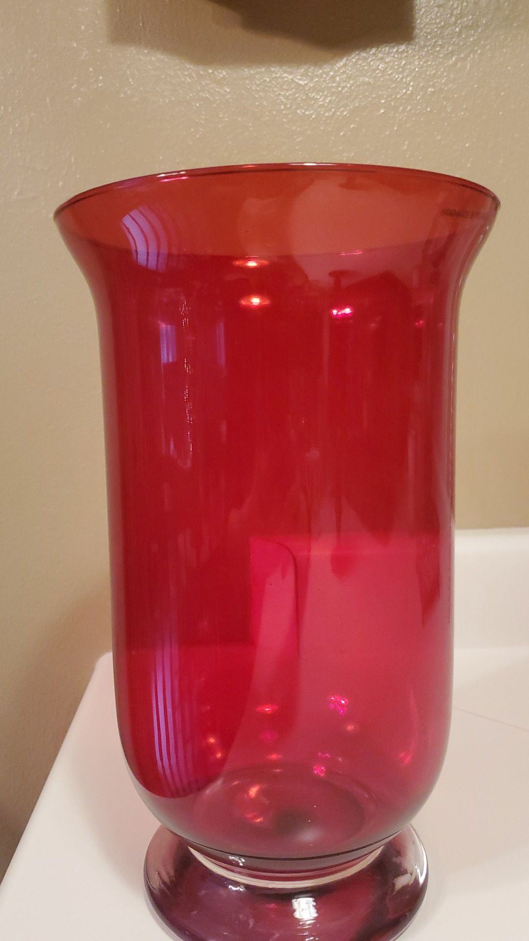 Glass Red Vase 12" H x 7" W