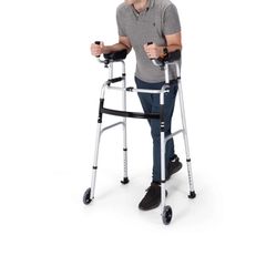 Standard Folding Walker with 5 Inch Wheels and Removable Padded Armrests 300lbs, Platform Walker with Arm Support for Seniors, Disabled and Elderly