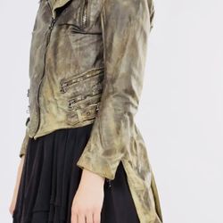 Balmain Leather Jacket Moto Style Tail Leather Coat 