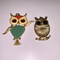 Vintage 2 Adorable Owl Pendants
