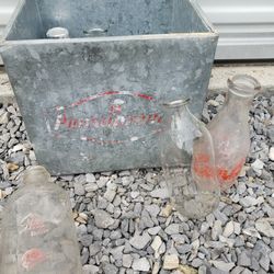 Old Milk Box With Bottles
