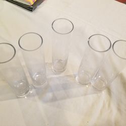 5 Clear Glass Flute Vases
