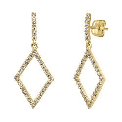 14K Solid Gold Dangle Diamond Shaped CZ Earrings