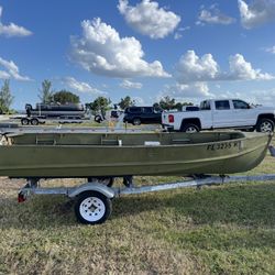 14 Foot Aluminum V Hull John Boat On A Trailer