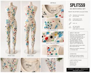Splits59 Paint Splatter Crop Tank & High Waist Leggings Set XS Racerback