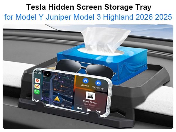 2026 Tesla Behind Screen Storage Box Model Y Juniper Model 3 Highland Non-Slip Sunglass Phone Tissue Card Holde Model Y/3 Accessories Center Console D