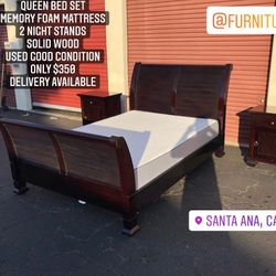 Queen Size Bed With Mattress And Nightstands