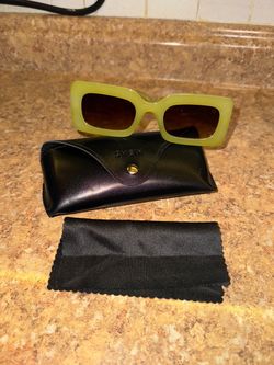 SHEIN Green Rectangular Sunglasses Brown Tinted Lenses with Case & Cloth