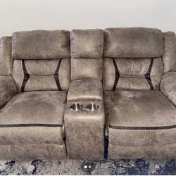 Beige Manual Reclining Sofa