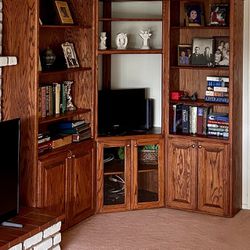 Oak L-shaped bookcase (modular, 3-pieces)