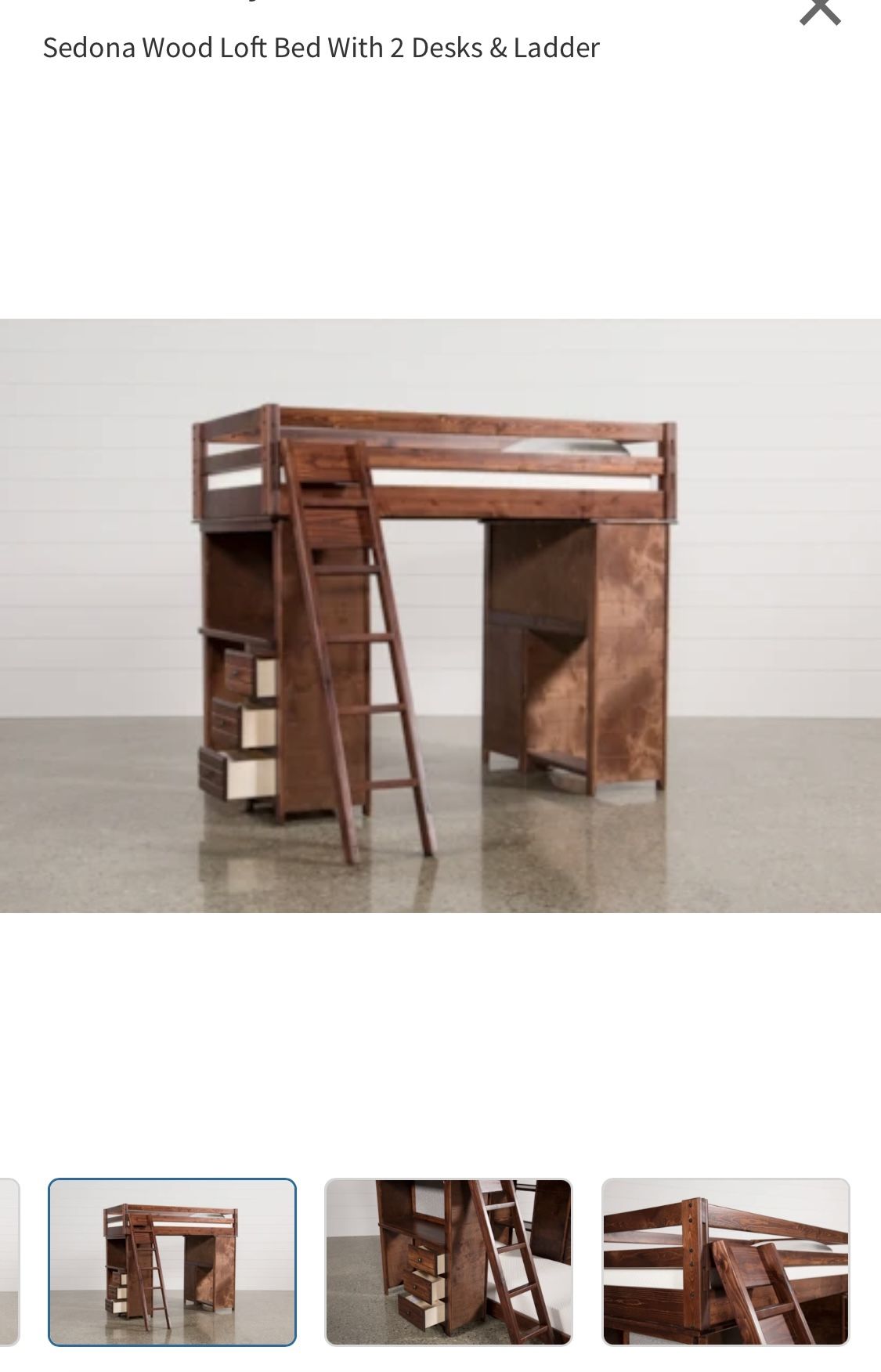 Sedona Wood Loft Bed With 2 Desks & Ladder