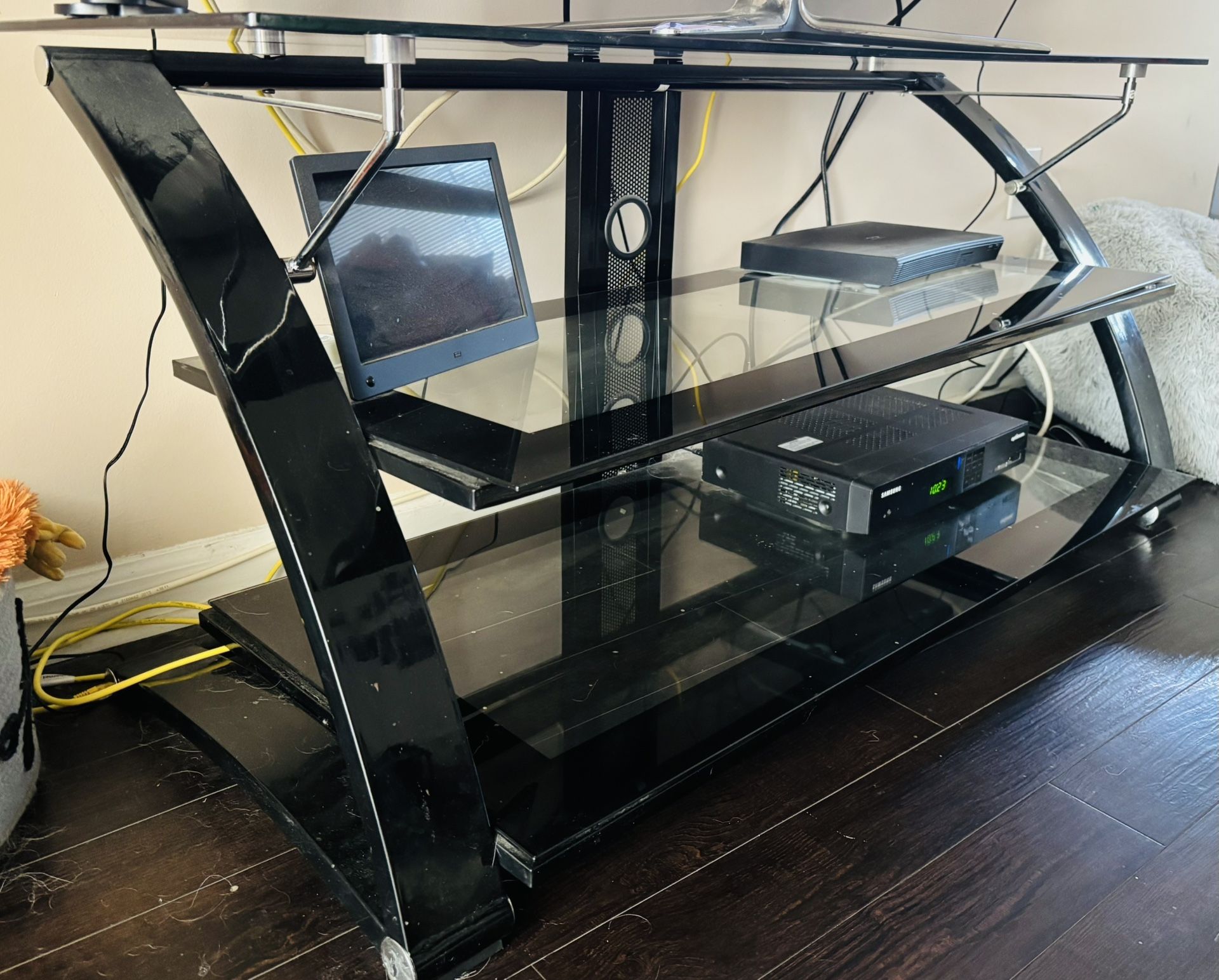 Black Glass TV Stand / Media Console – $65